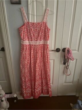 Talbots Coral and White Floral Maxi Dress